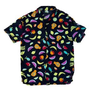 Tropical Fruit Print Button Up Cotton Blend Shirt XXL Unbranded